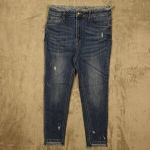 RISEN Los Angeles High-Rise Distressed Skinny Jeans W30/11 Raw Hem Stretch Denim